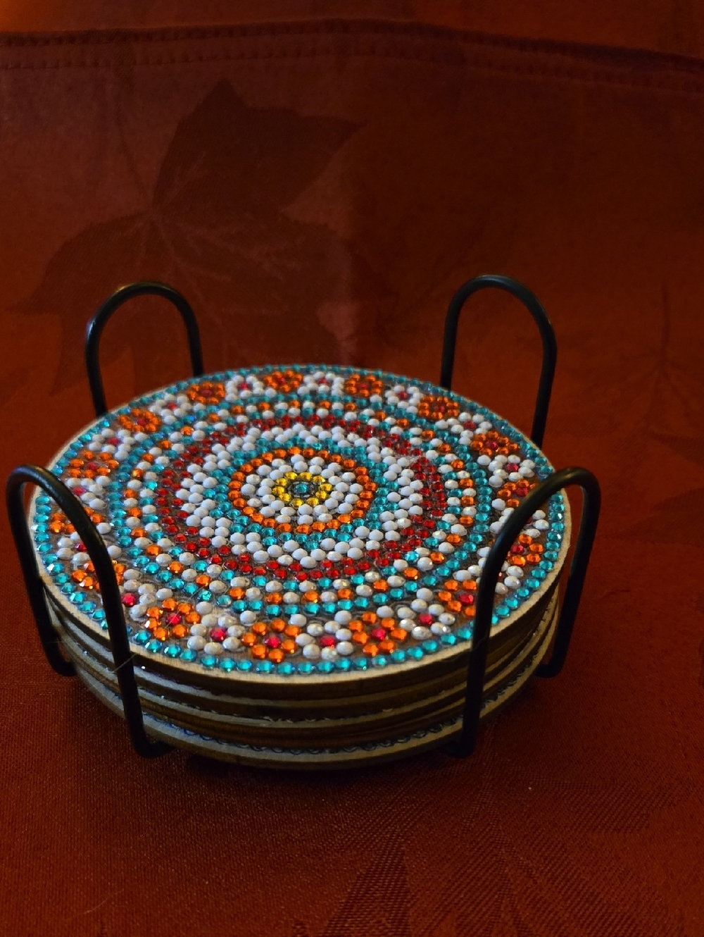 Handcrafted Diamond Dot Beaded Coaster Set